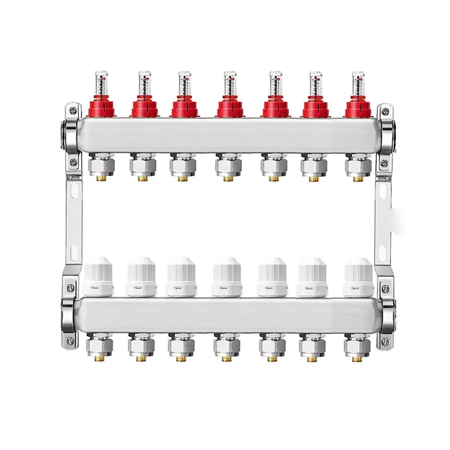 ชุดท่อร่วมความร้อนใต้พื้นสแตนเลส พร้อมอะแดปเตอร์ทองเหลืองขนาด 3/4 * Φ 16 มม. หรือ 3/4 * Φ 20 มม. สำหรับระบบทำความร้อนแบบกระจายความร้อนด้วยน้ำ 1