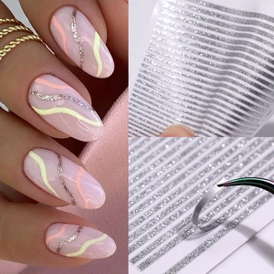 Gold Silver Laser Line Wave 3D Nail Stickers Striping Tape Design Geometry Nail Decals Transfer Slider Manicure Nail Decoration