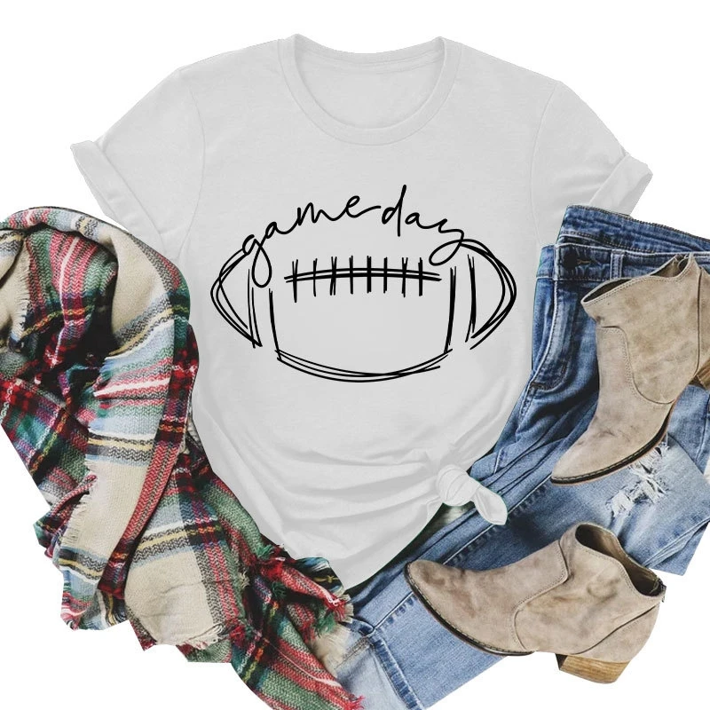 

New summer women's cotton gameday rugby letters large size casual retro round neck top T-shirt short sleeve
