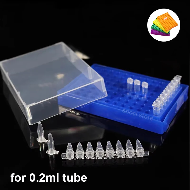 5Pcs 96-Holes PCR Tube Rack 0.2ml Centrifuge Tube Box With Transparent Lid plastic Storage Box Lab PP tube Storage Rack