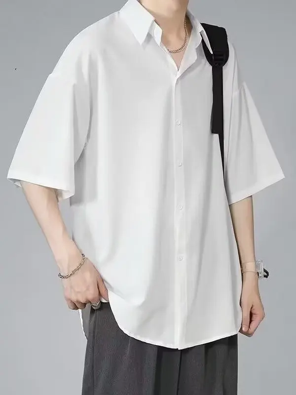 Ice Silk Casual Loose ort Sve Men's irt Anti-Wrinkle Large Size Youth Faion Summer T-irt Polyester Durable Garment