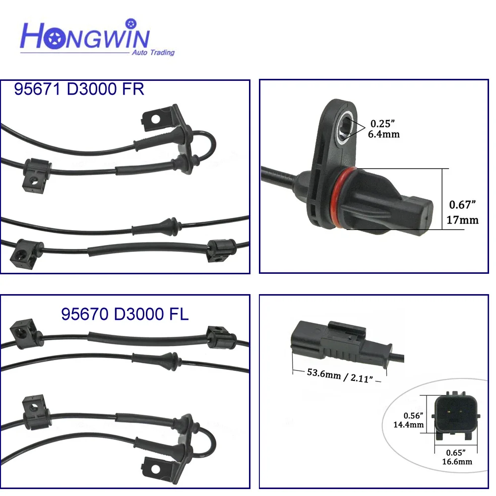 Front Rear ABS Wheel Speed Sensor Fits Hyundai Tucson 2015-4WD TCI/GDI 95671-D3000 95670-D3000 95681D3210 95680D3210