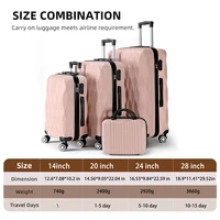 Ensemble de 4 valises en ABS (14"+20"+24"+28") à coque rigide avec motif feuille en relief, serrure à combinaison et roulettes pivotantes 5