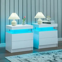 Set of 2 LED Nightstand with 2 Drawers, Bedside Table with Drawers for Bedroom Furniture, Side Bed Table with LED 1