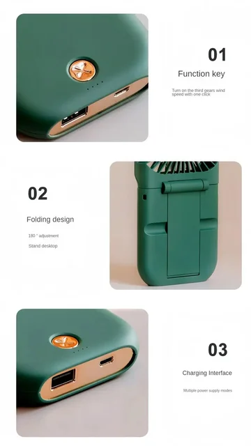 Mini Handheld Fan Folding USB Mini Fan with Phone Bracket Function 3000mAh Power Bank Hanging Neck Fan for Home Travel Office 5