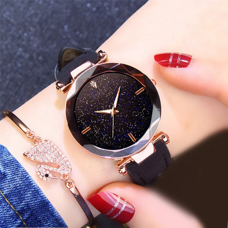 Luxury Starry Sky Crystal Dial Women Watch Fashion Analog Quartz Watch Cinturino In Pelle Pu Elegante Dress Ladies Watch Reloj Mujer