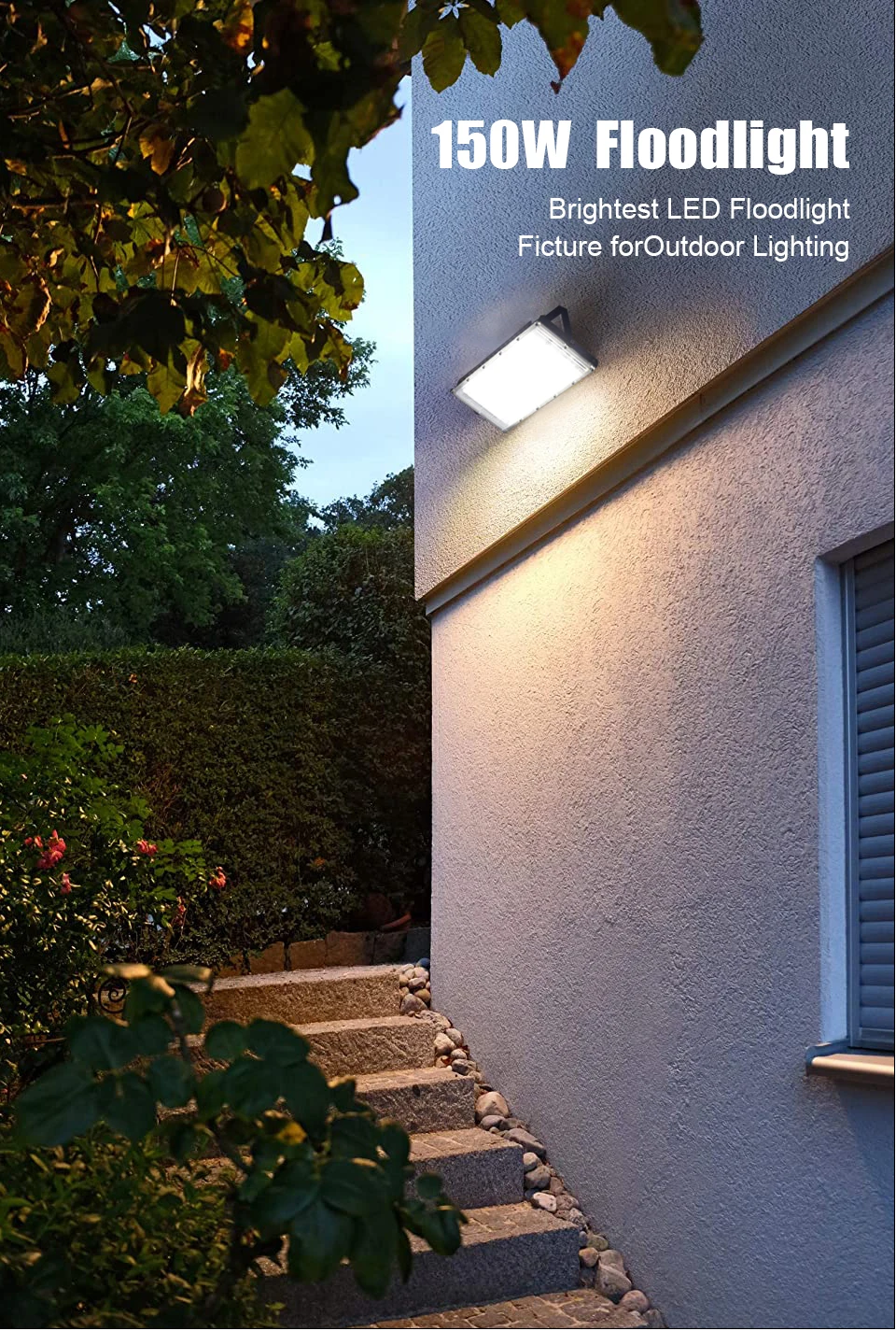 Predný pohľad na LED reflektor ukazujúci obdĺžnikové puzdro