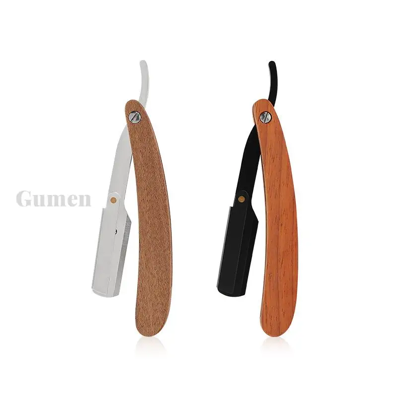 

1pc Manual Stainless Steel Hairdressing Razor Folding Shaver Eyebrow Trimming Hairdressing Knife Red Sandalwood/Pearwood Handle