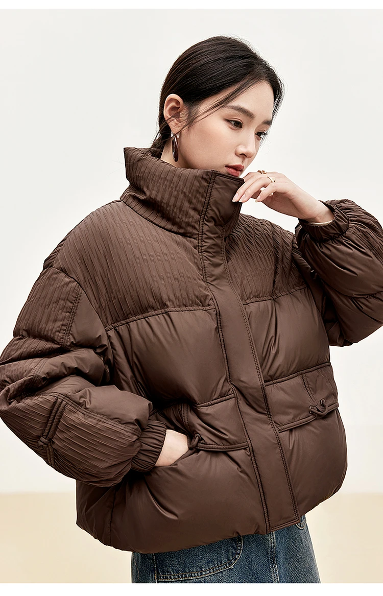 SENTUBILA Women's Cropped Down Coat 2024 Winter Fashion Puffer Jacket 90% White Duck Down Stand Neck Outerwear Ladies W44Y56273