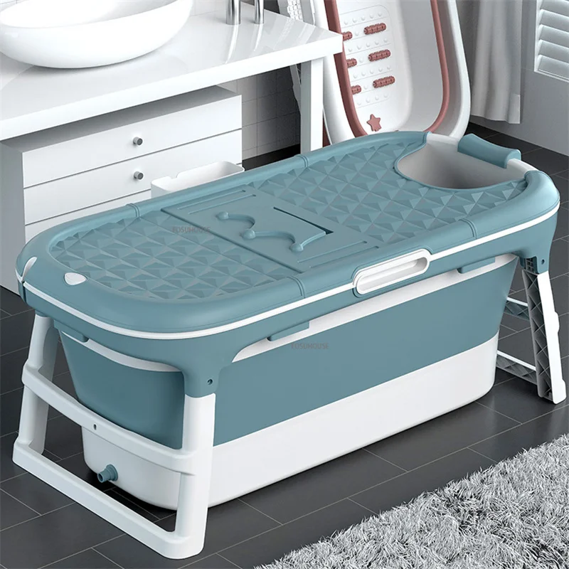 

home Thickened Plastic Folding Bathtub for Adults Large Capacity Bath Bucket Dormitory Bathroom Portable Bathtub with Cover M