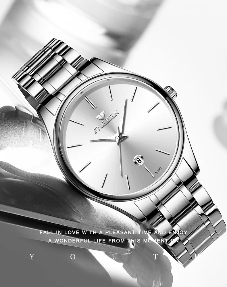 BINBOND stainless steel durable quartz watches for men luxury luminous waterproof precise auto date men's watch casual reloj