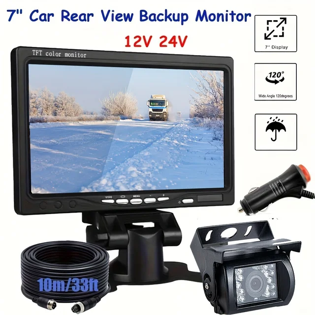 7" TFT LCD Monitor 4Pin 18 IR LEDs Night Vision Backup Parking Rear View CCD Camera System12-24V For RV Truck Trailer