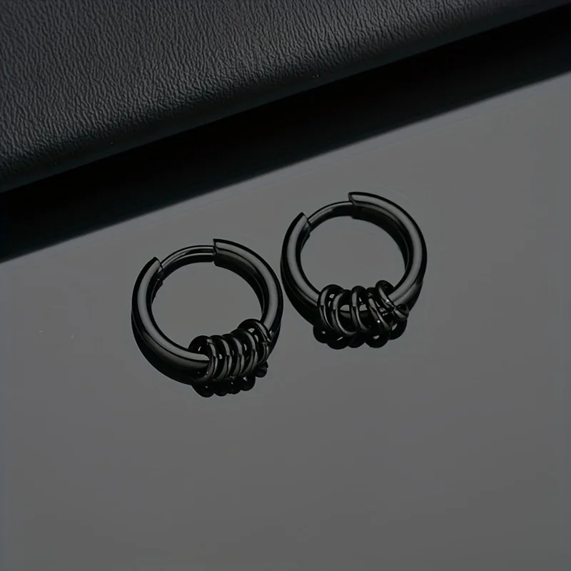 2/8pcs Classic Stainless Steel Hoop Earrings for Men Women Small Circle Ball Anti-allergic Ear Buckle Punk Rock Hip Hop Jewelry 4