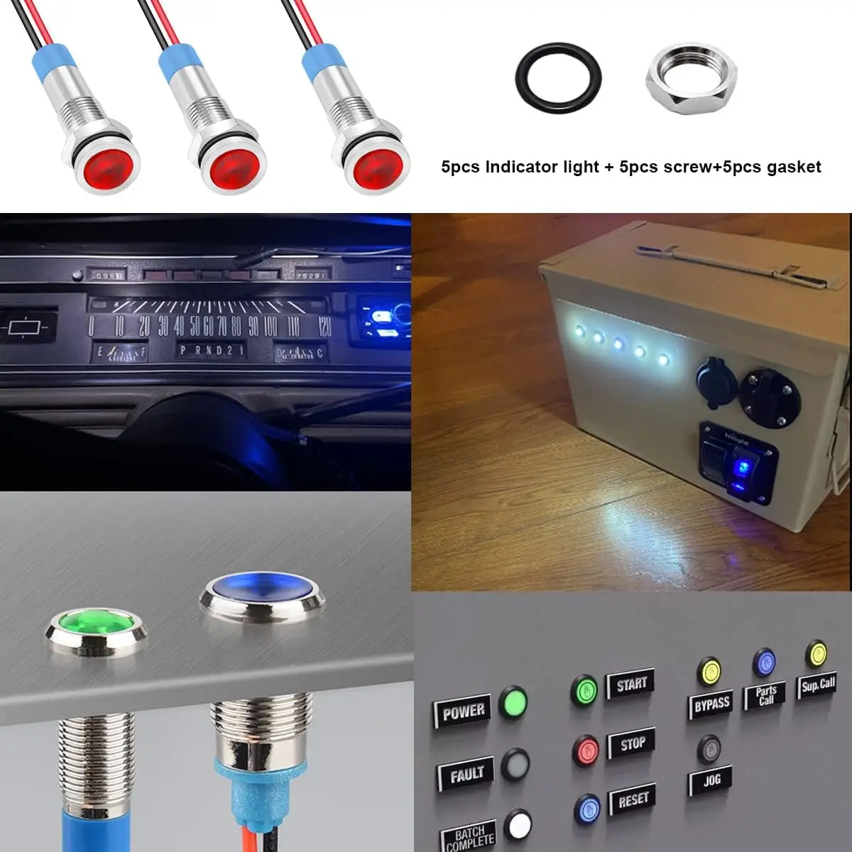 5Pack 6mm AC/DC12-24V LED 표시 등 방수 IP65 24 볼트 LED 조명 금속 파일럿 램프 조명 Milt-Color 패널 LED