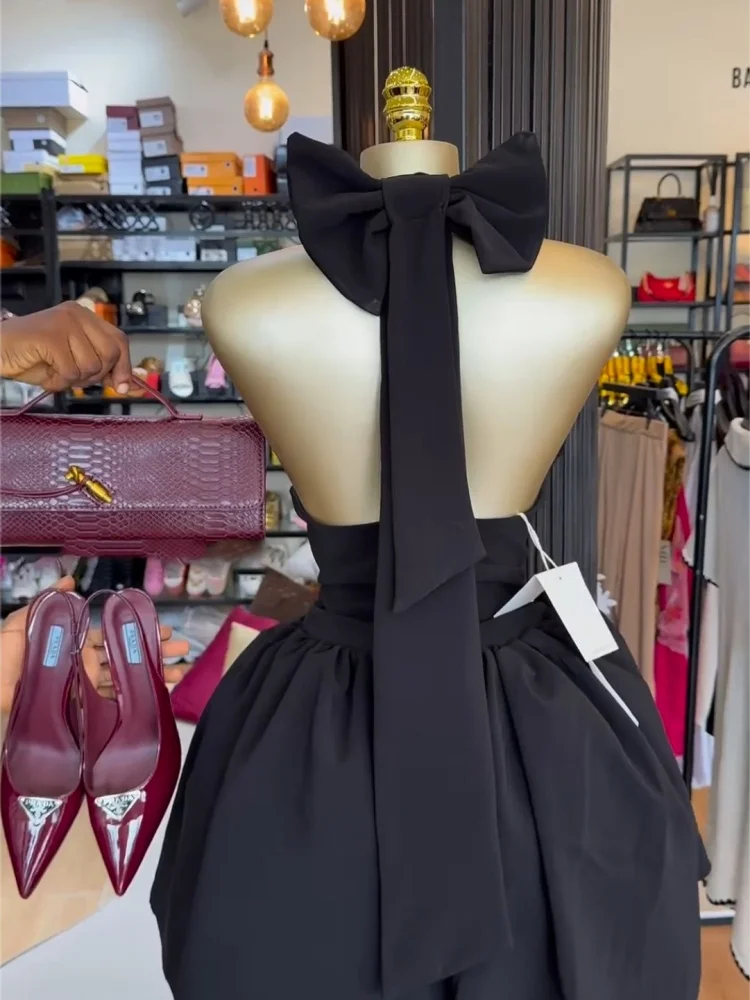 Wmstar Dresses for Women Wholesale New Summer Style V Neck Neckline Bow Backless High Waist Short Elegant Mini Dress 2025