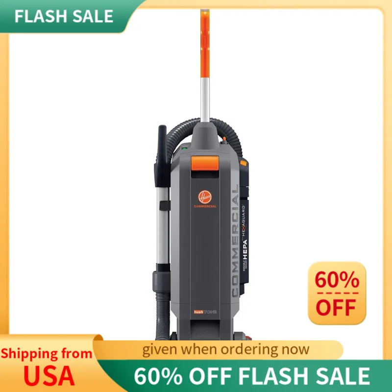 

Hoover Commercial HushTone Upright Vacuum Cleaner, 15 inches with Intellibelt, For Carpet and Hard Floors, CH54115, Gray