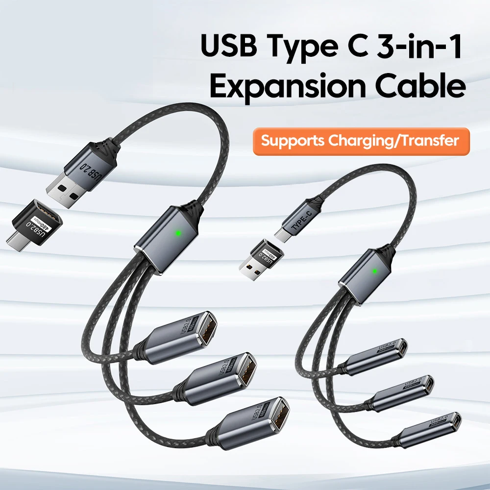 3 in 1 USB Type C HUB Expansion Cable Multi Ports Splitter Expander Phone Charger Power Adapter OTG Charging For Phone Tablet
