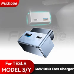 Futhope OBD Plug For Tesla Model 3 Y X S Ports Extender Phone PD Fast Charging USB Type-C Dual Heads Wall Adapter 2021-23 Car Ac
