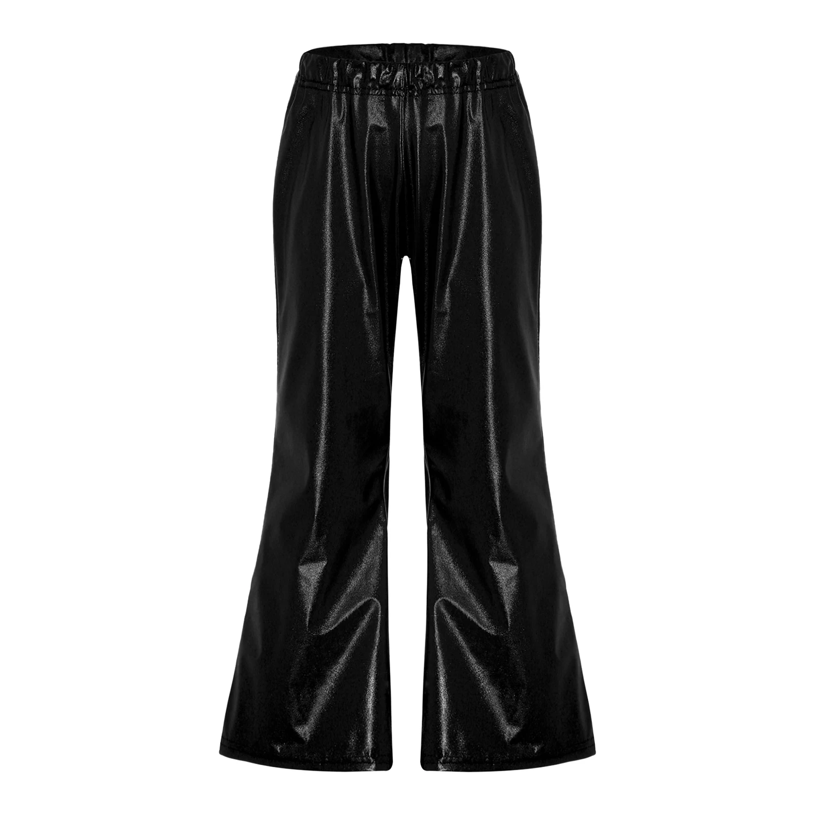 Mid Waist Flared Pants Elastic Waistband Metallic Shiny Bell-Bottomed Pants Trousers for Kids Boys Girls Dance Stage Performance