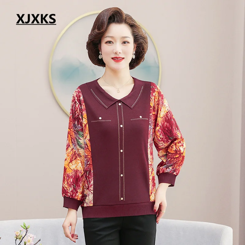 

XJXKS 2023 Spring Autumn New Women's Thin Sweater High-quality Knitted Patchwork Chiffon Sleeves Tops Loose Oversize Pullover