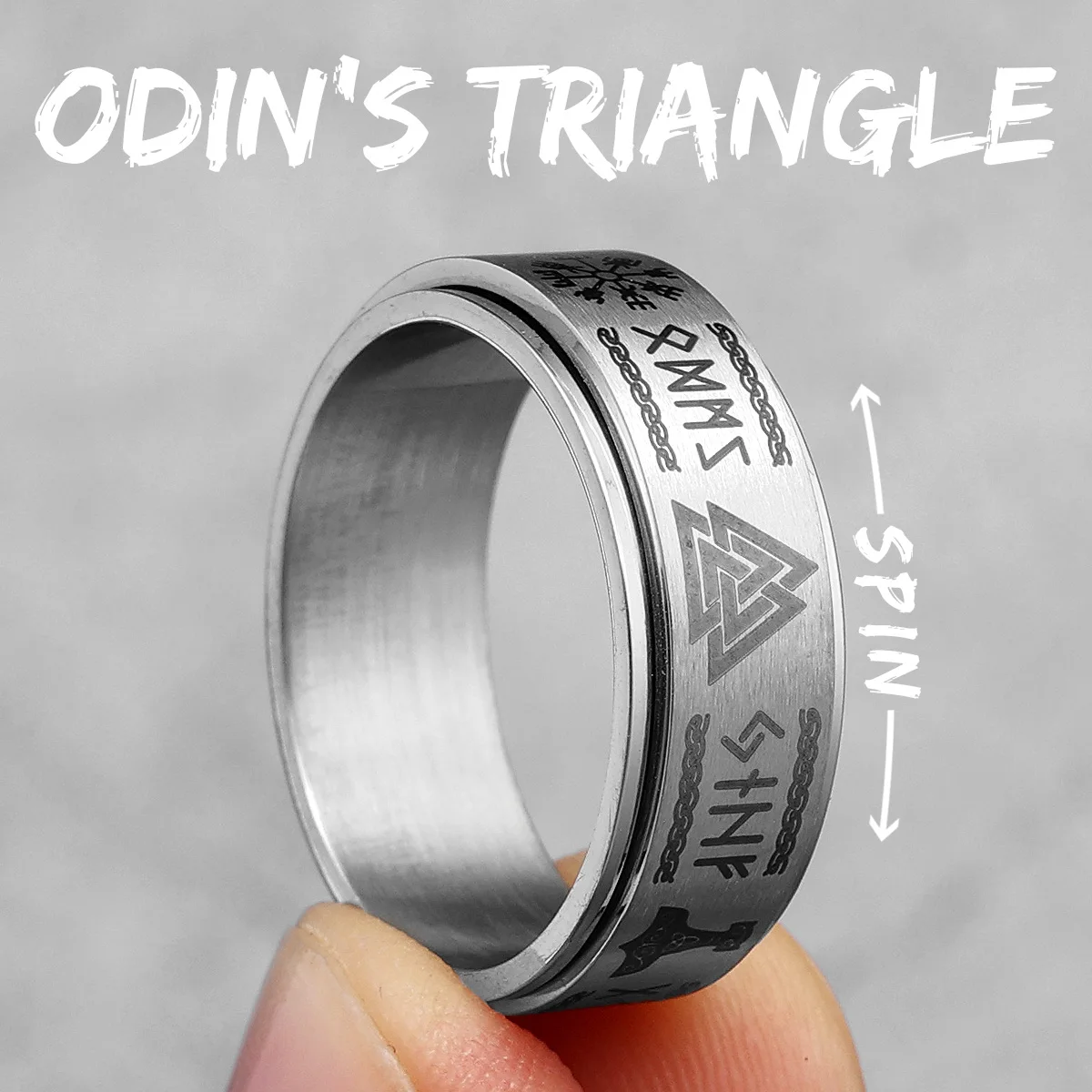 Vintage Black Viking Odin Triangle Ring - Stainless Steel Jewelry, Punk Rock Fashion Accessories, Gift Wholesale
