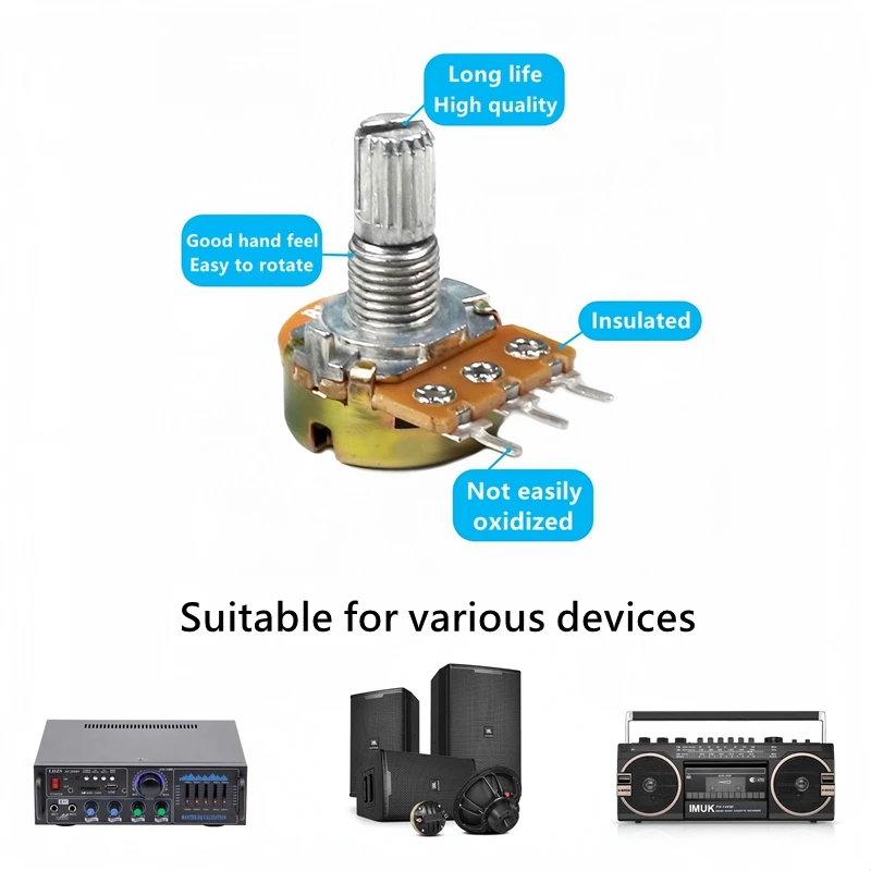 WH148 3/6 Pin Linear Taper Rotary Potentiometer Resistor 1K 2K 5K 10K 20K 50K 100K&Omega; 1M Ohm For Arduino With AG2 White cap 5Sets