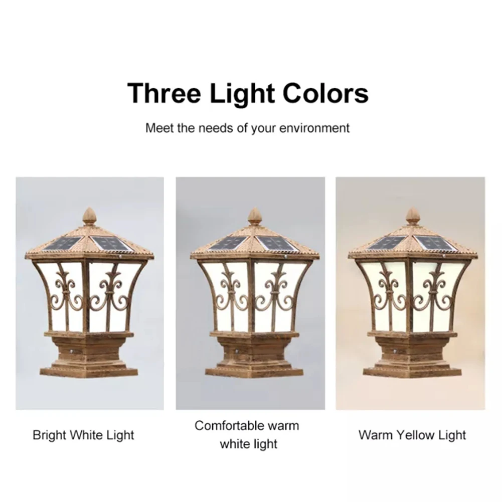 Solar LED Pillar Light Retro Lantern Waterproof Outdoor Porch Column Lamp 4 LED Modes Night Light For Garden Fence Decoration 5