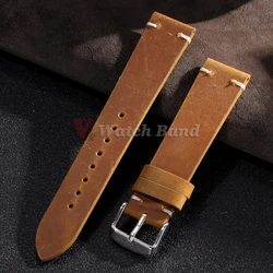 Vintage Oil Wax Handmade Cowhide Watch Band Strap - Premium Stitching Leather Wristband in Multiple Sizes - 18mm (Light brown)
