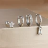 4pcs 18K Gold Plated Dainty Cubic Zirconia Ear Stud Huugie Hoop Earring Stainless Steel Stackable Set For Women Piercing Jewelry 3