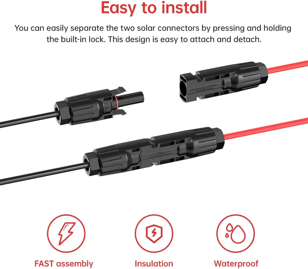 10AWG 2피트(60cm) 태양광 패널 케이블 - 앤더슨 커넥터 2, 6, 10, 20, 35, 50피트(180cm) 휴대용 발전소/태양광 발전기용 태양광 연장 케이블