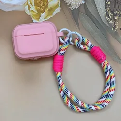 Cute Candy Color Silicone Earphone Protective Case with Strap Lanyard - Airpods 3 (Pink)