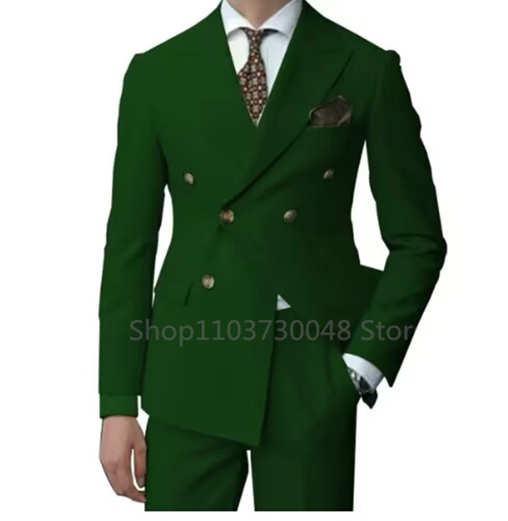 2 Pieces Men Wedding Suits Set Fashion New Men's Formal Business Suits Sets Peak Lapel Double Breasted Blazer Trousers for Prom