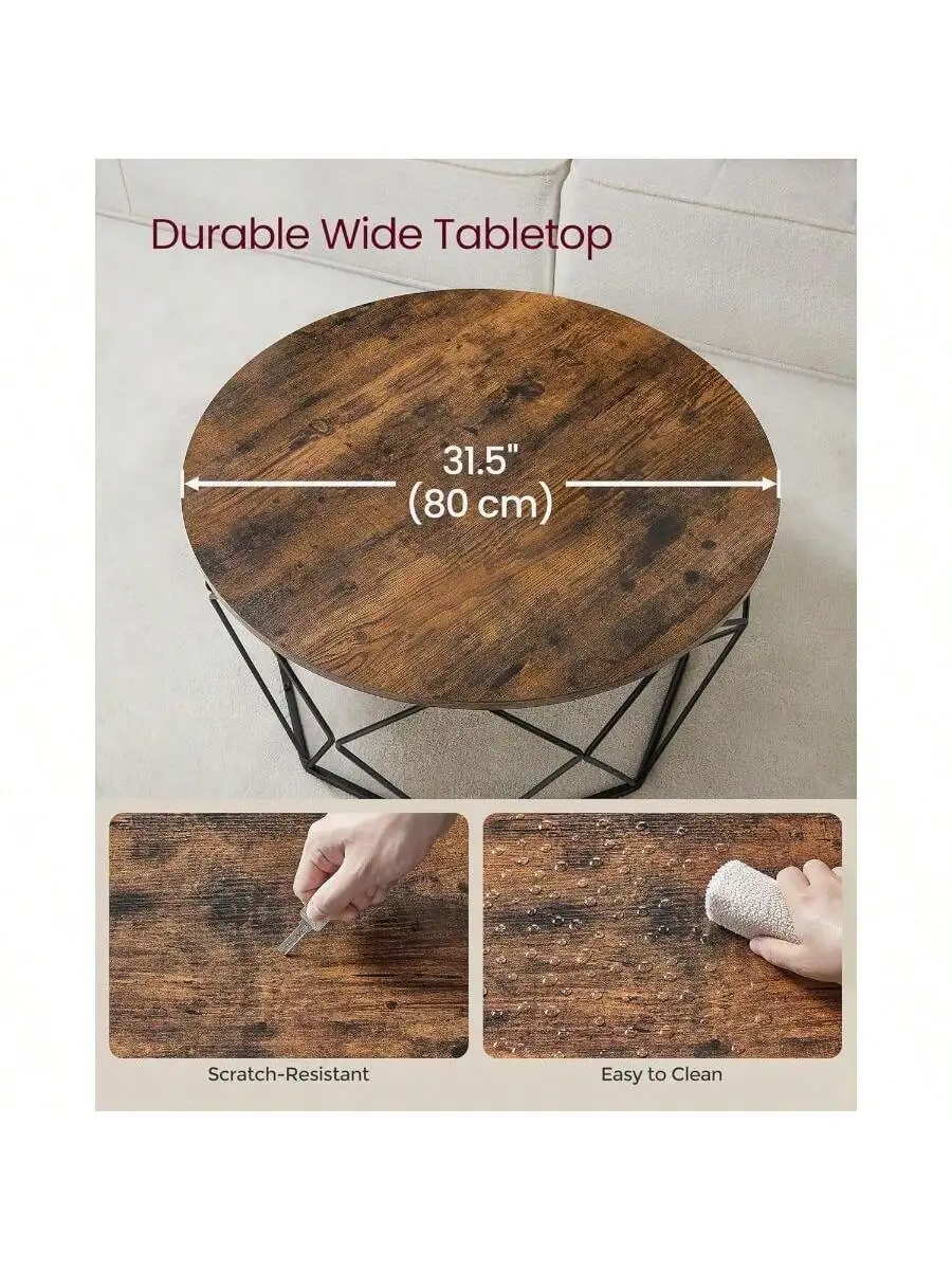 VASAGLE Round Coffee Table for Living Room, Cage Cocktail Table with Steel Frame, 31.5 Inches Dia., Industrial Style 3