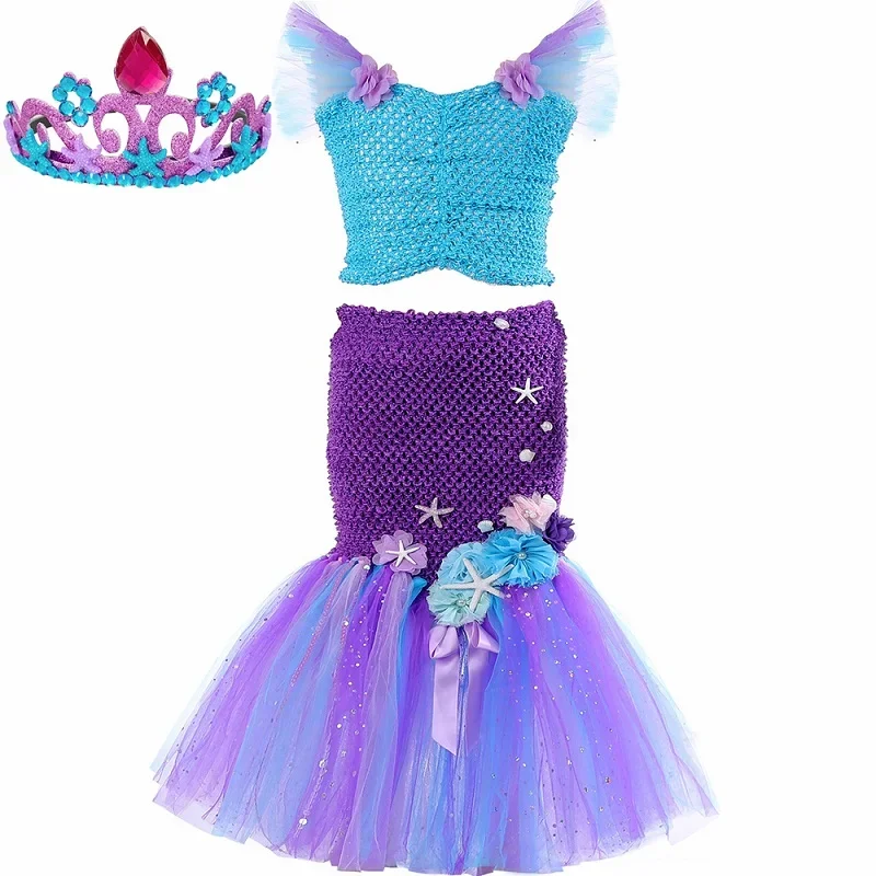 thumbnail image 1 of Disfraz de sirenita para niñas, conjunto de tutú de princesa para Halloween, ropa elegante para fiesta de cumpleaños y carnaval, 1 of 5
