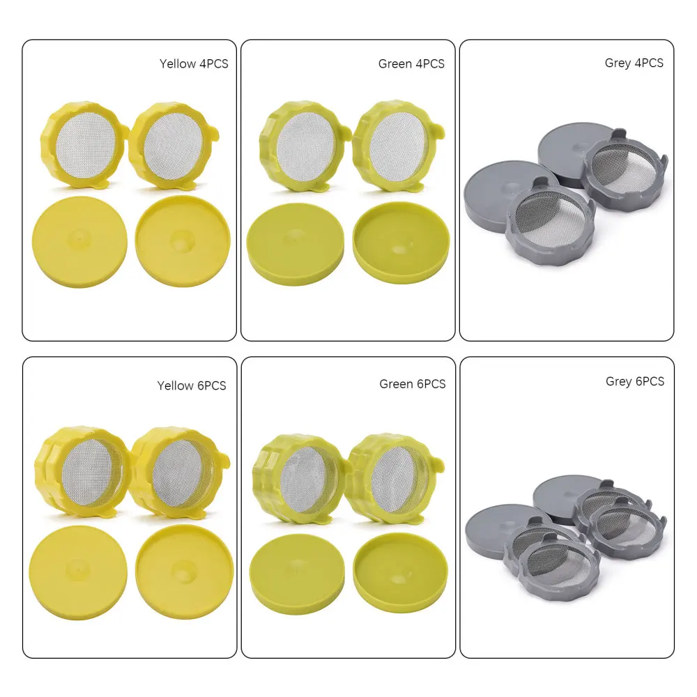 Plastic Sprouting Lid with Stainless Steel Screen Mesh Cover Cap for 86mm Wide Mouth Mason Sprout Jars Germination Strainer