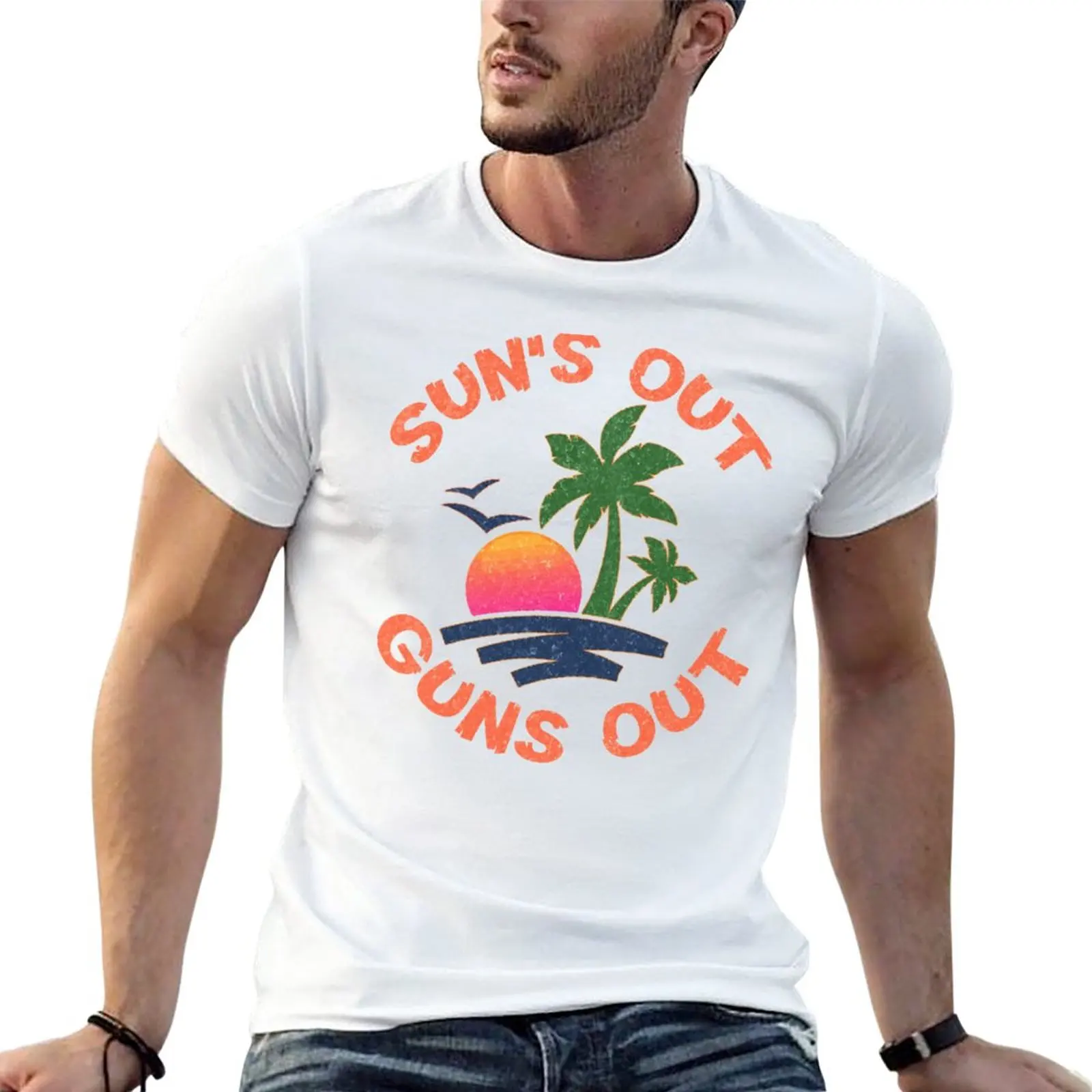

Sun's out guns out T-Shirt sweat shirts kawaii clothes summer top Short sleeve tee mens workout shirts