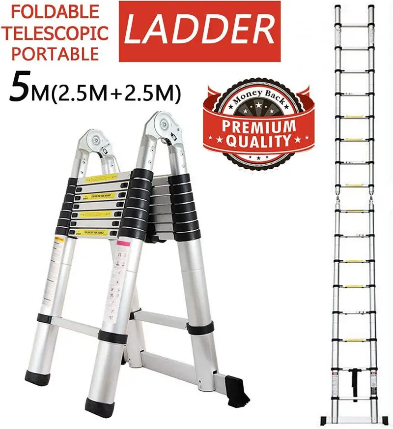 Escalera plegable de aluminio telescópica, escalón recto Industrial  multiusos, estable, 5m, HWC - AliExpress