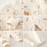 Combinaison en coton épais pour nouveau-né, adorable barboteuse ours, vêtements de ramper pour bébé, pyjama une pièce à manches longues pour garçon et fille, hiver 4