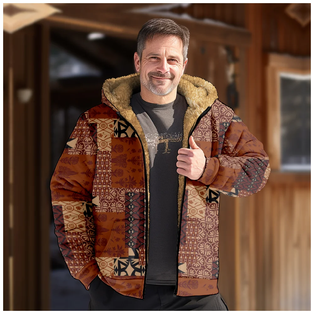 

Men's Zipper Hoodies Parkas Long Sleeve Coat Jacket Paisley Retro 3D Printing Winter For Men/Women Clothing Outerwear