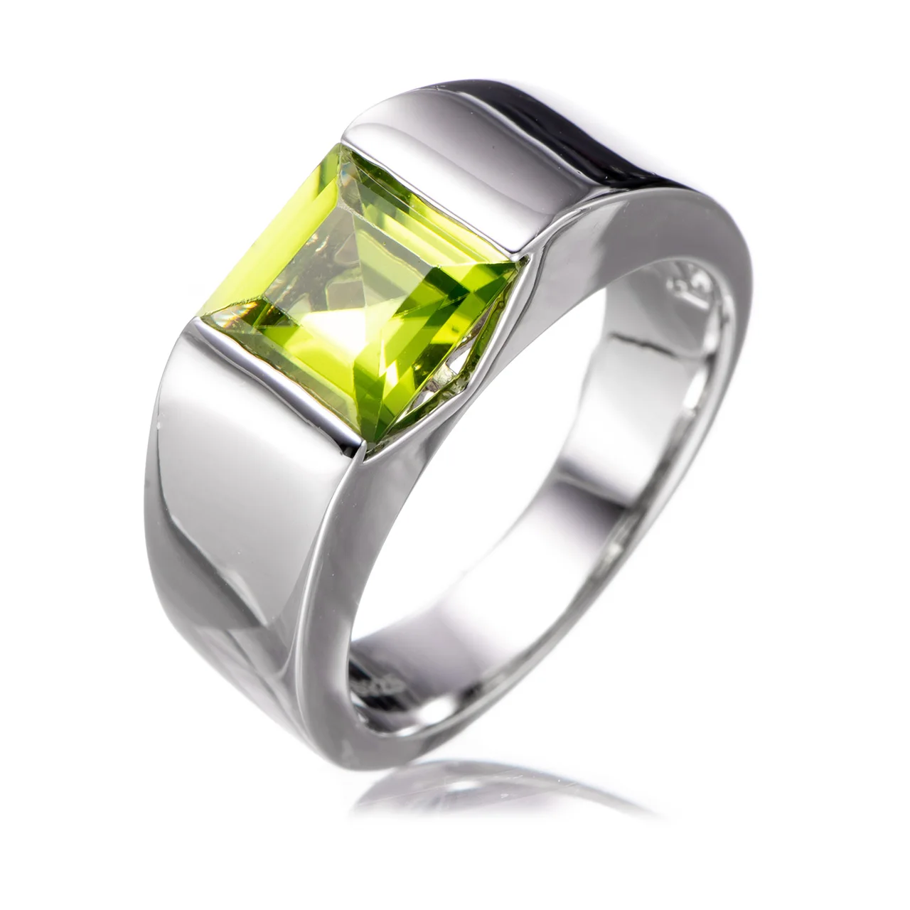 

8mm Peridot Rhodium Over Sterling Silver Ring