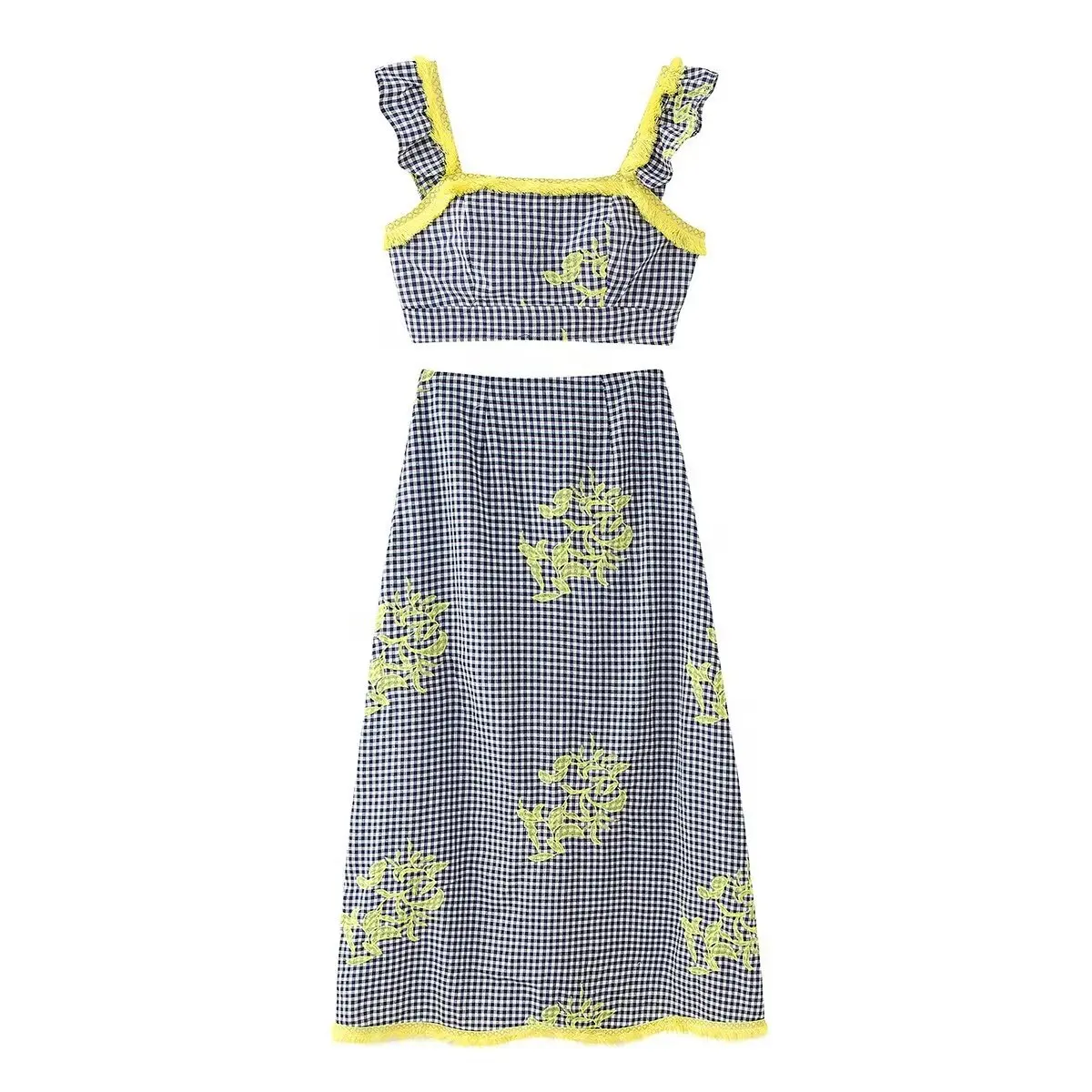 Sleeveless backless halter top two-piece women's summer printed skirt suit and mid-waist skirt suit new fashion suit