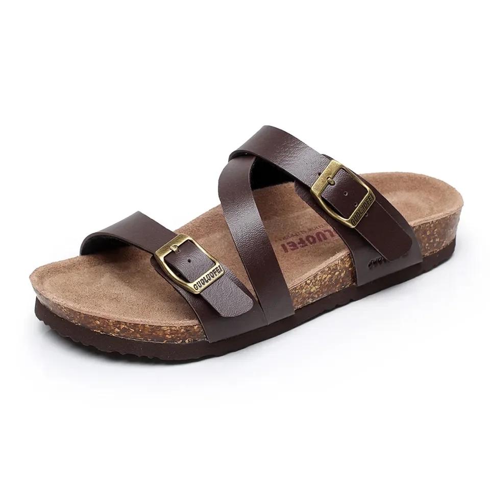 2024 New Men Women's Flat Sandals with Cork Footbed Open Toe Slides Adjustable Slip On Slippers for Summer Size 36-45