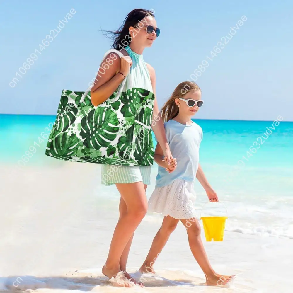 New Beach Tote Bag Fashion Women Summer Large Capacity Tropical Palm Monstera Leaves Shoulder Bag Top-Handbag Shopping Bags