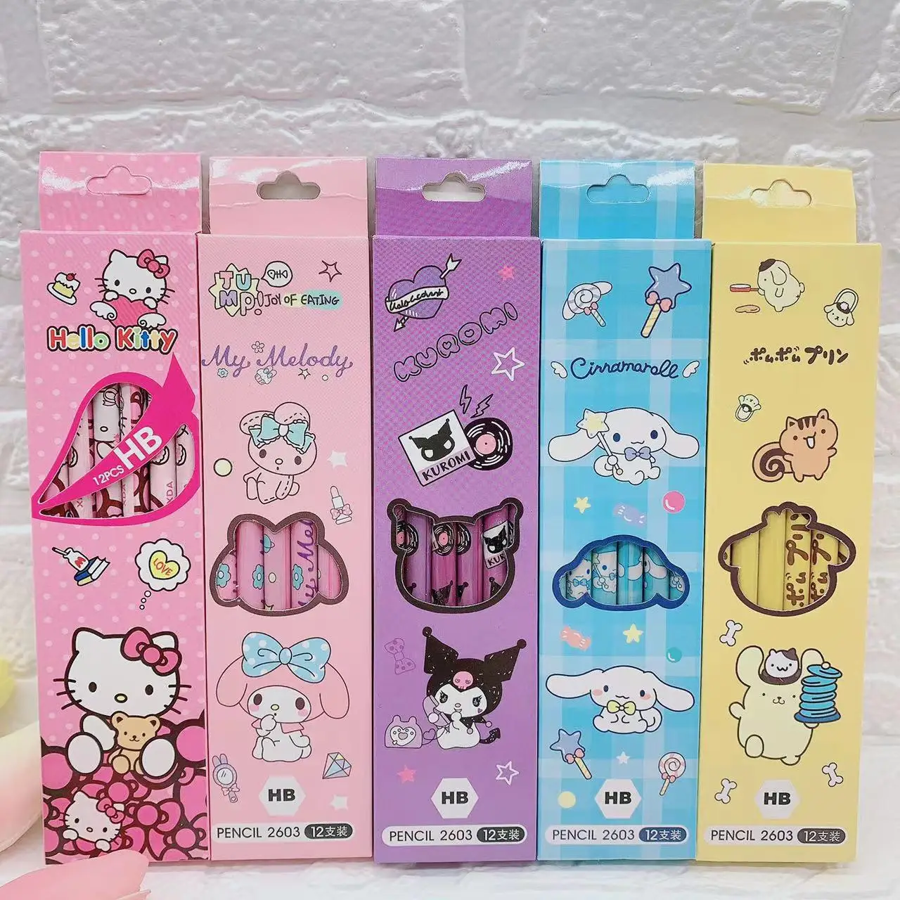 12Pcs/Box Sanrio Pencil Melody Kuromi Cinnamoroll HB Black Write Draw Pencils Primary Students Stationery writing stationery,drawing pencils