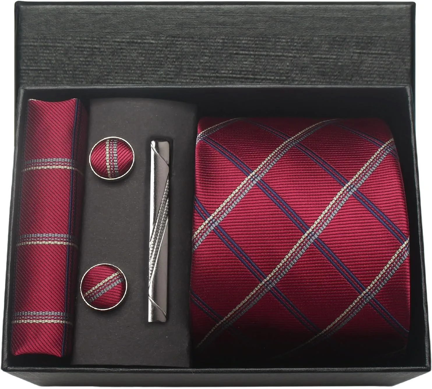 Conjunto Gravata Xadrez SIILLKEVIN - Seda Com Abotoaduras