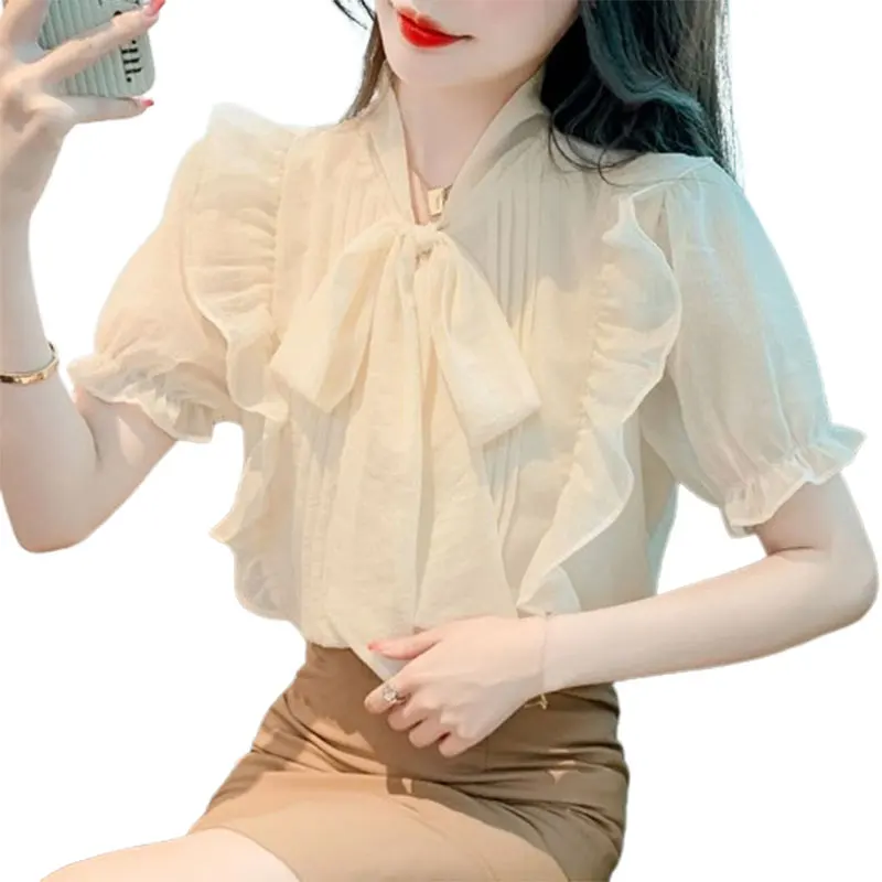 2024 Elegant Fashion Harajuku Slim Fit Female Clothes Loose Casual All Match Tops Women Solid V Neck Short Sleeve Women Blouse