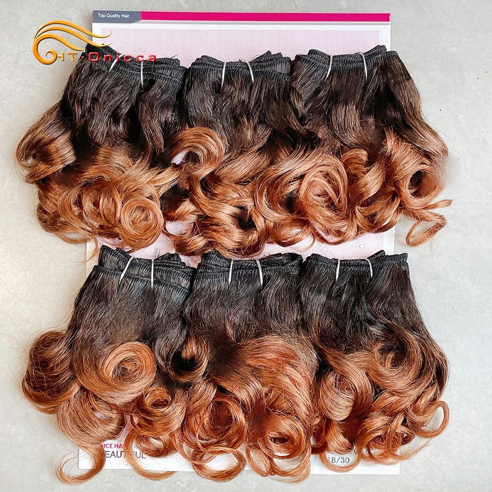 6 Pcs/Lot Curly Human Hair Extensions Brazilian Hair Weave Bundles 8 Inch 1B 30 99J 27 Ombre Short