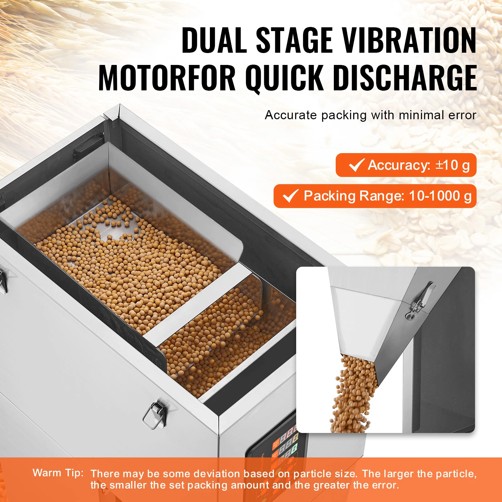 SucceBuy 10-999g Particle Filling Machine Automatic Powder Weighing Filler with Foot Pedal for Beans Seeds Tea Granular Packing
