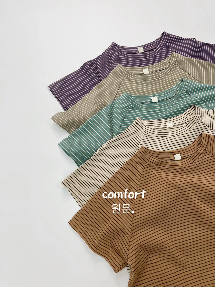 Summer Fashion Children Clothes Boy Girl Baby Loose Striped Basic Short Sleeve T-shirt Thin Kids Cotton Tees Toddler Casual Tops