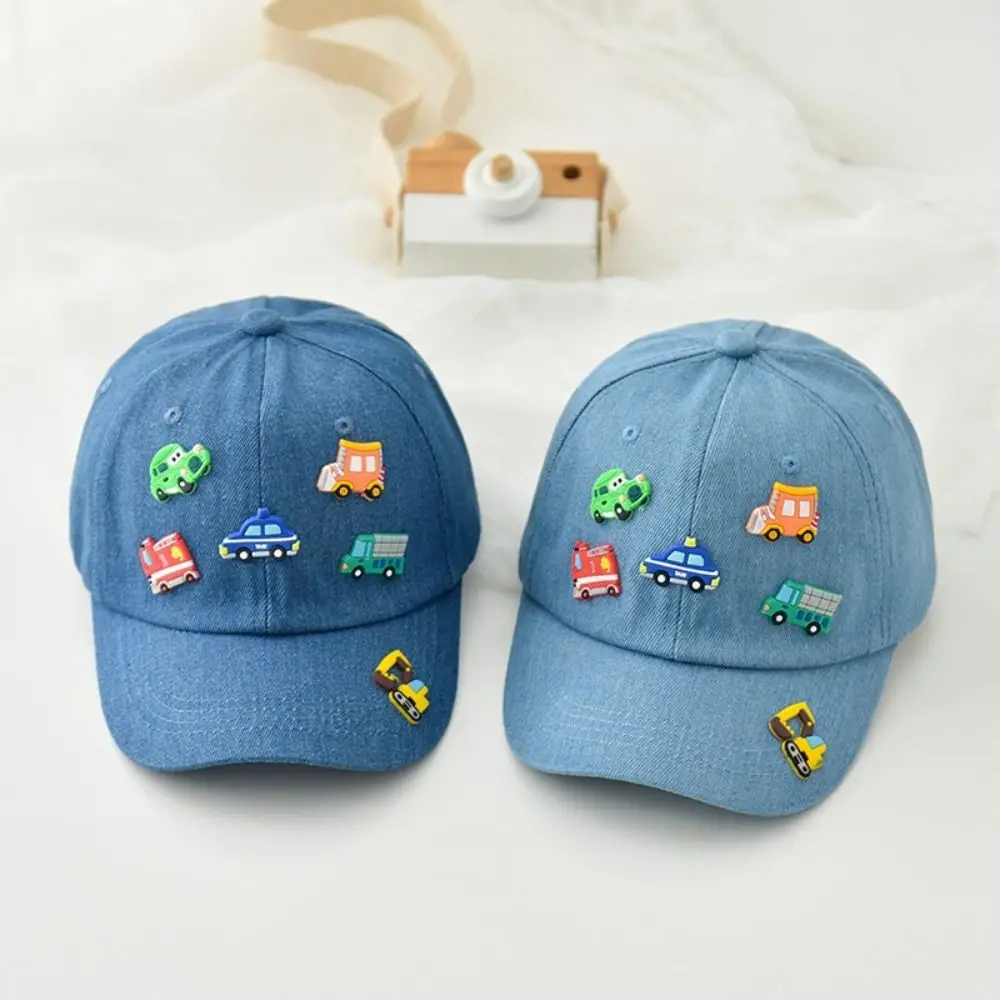 Simple Cartoon Children Sports Hats Denim Vehicles Pattern Toddler Peaked Caps Soft Breathable Baby Sun Visor Hat Daily Use